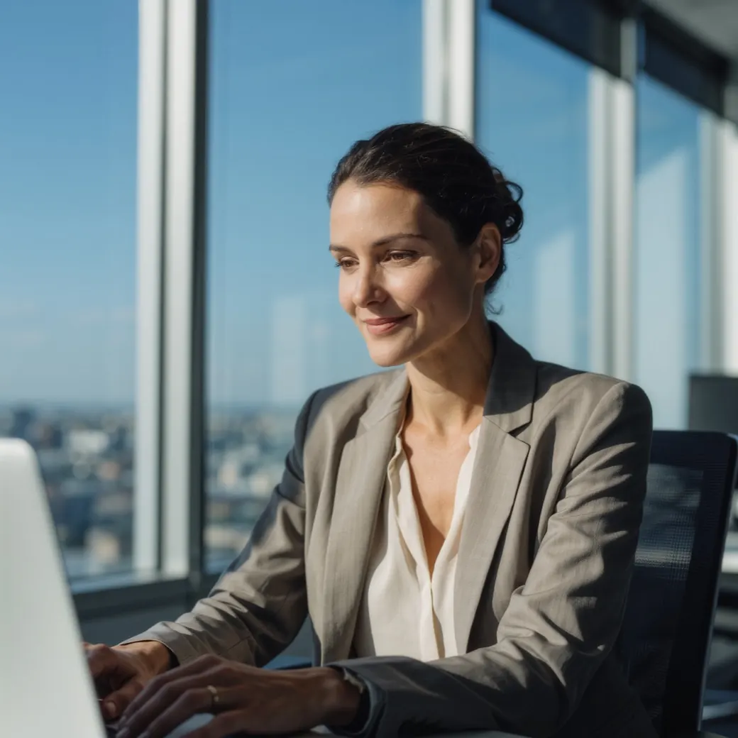 AI-generated image of a finance professional on a video call